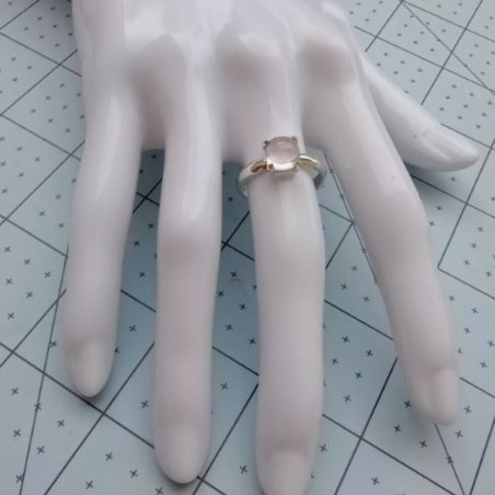 Tiffany & Co. 925 Silver Rose Quartz Sugar Stacked Cabochon Ring 6